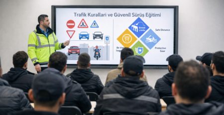 Ankara SRC Eğitim merkezinde uzman eğitmen tarafından kurye adaylarına verilen trafik kuralları ve güvenli sürüş eğitimi