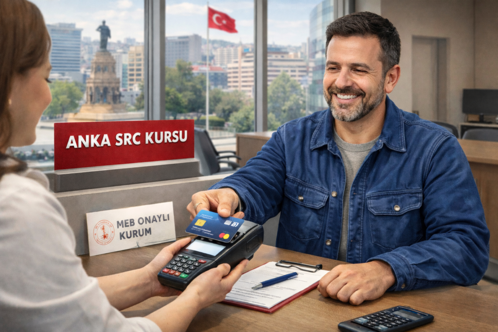 Ankara SRC kursu fiyatları araştırması yapan ve MEB onaylı kurumda kredi kartıyla kayıt olan şoför